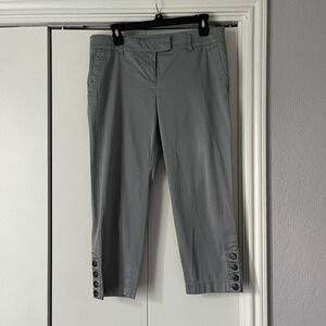 Ann Taylor Petite Gray Capri‎ Pants Button Accent Cropped Size 8P